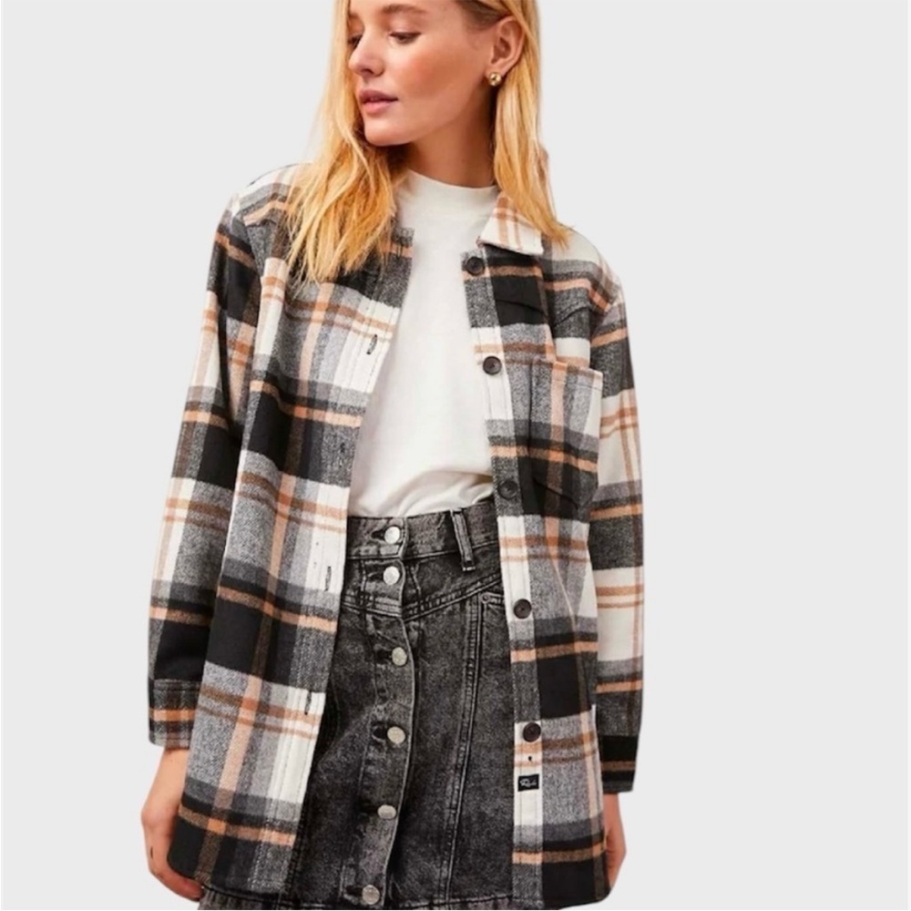 Rails Tripp Flannel Shirt Jacket in Ivory Black Camel Sz L